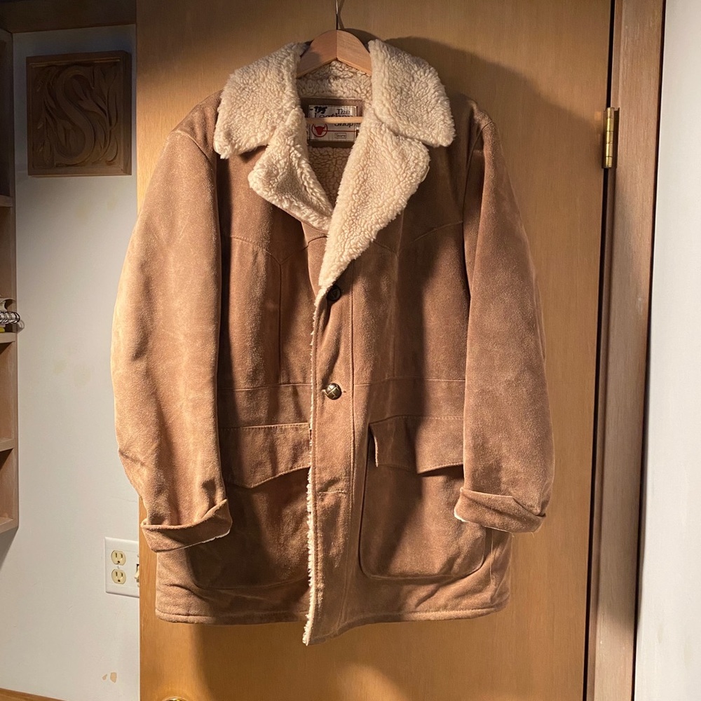 Sherpa lined full grain suede leather jacket/coat